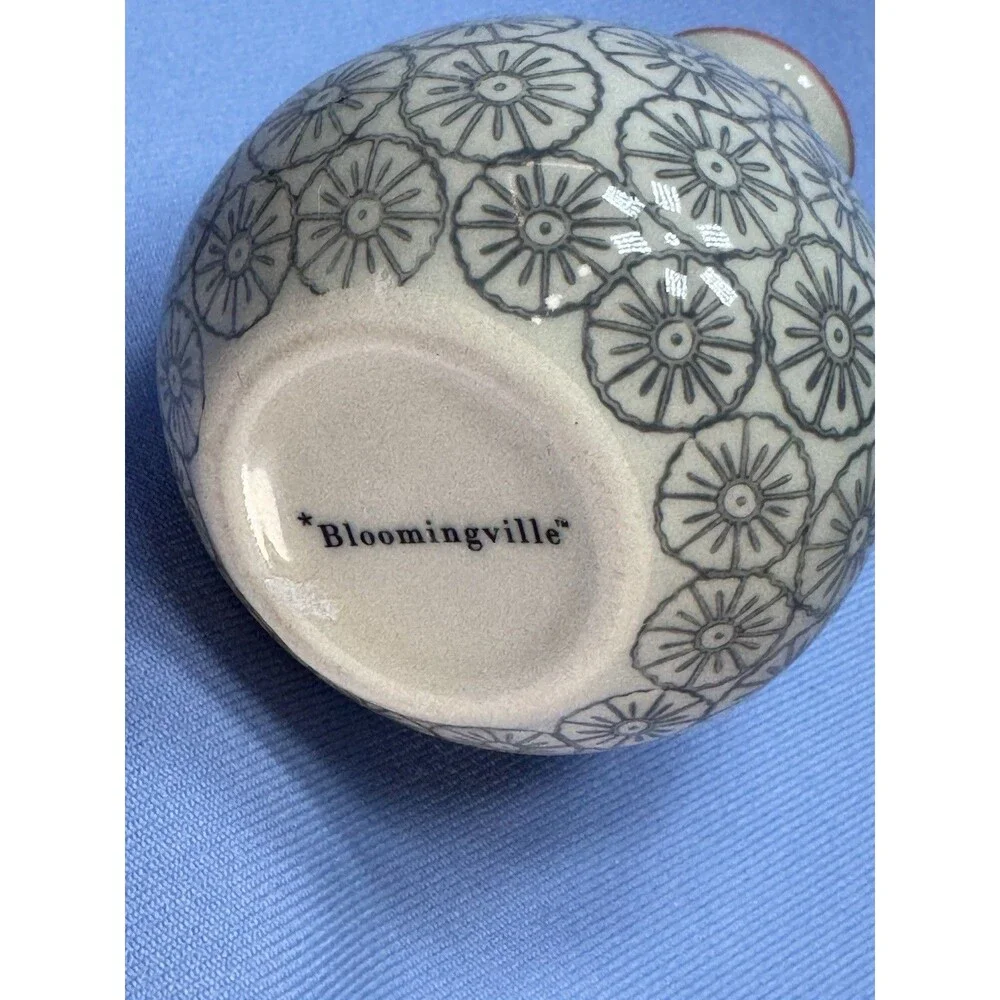 Bloomingville Mini Ceramic Vase 5” x 3”. Off White Bud vase W/Blue Flowers